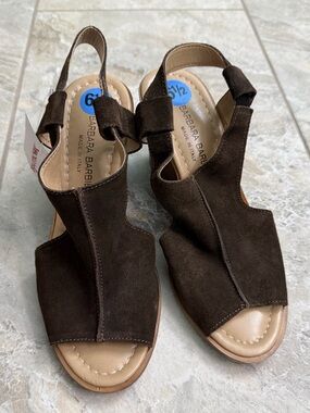 Barbara Barbieri Dark Brown Suede Slingback Wedge Sandals